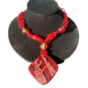 Vintage Red Glass Pendant Necklace